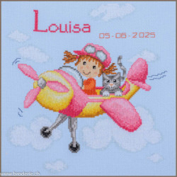 Vervaco, kit au point compté Avion avec une fille et chat (PN0227720)