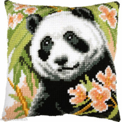 Vervaco, kit coussin au point de croix Panda avecdes fleurs (PN0228637)