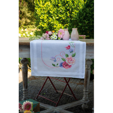 Vervaco, kit imprimé chemin de table Fleurs et papillons (PN0167963)