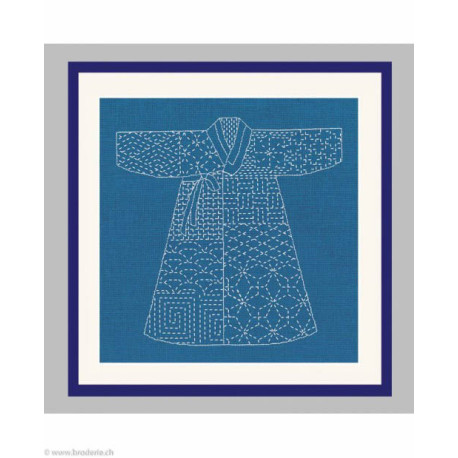 Bonheur des Dames, kit imprimé Sashico kimono sur fond bleu (BD3804)