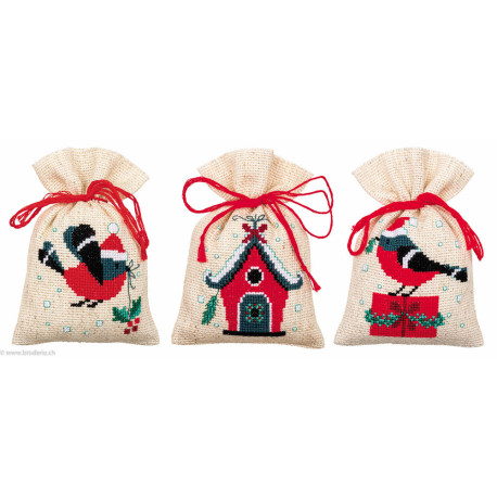 Vervaco, kit lot de 3 sachets Oiseau et maison de Noël (PN0162245)