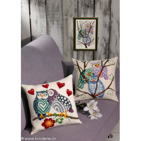 Permin, kit facile coussin deux chouettes amoureuses (PE83-3823)