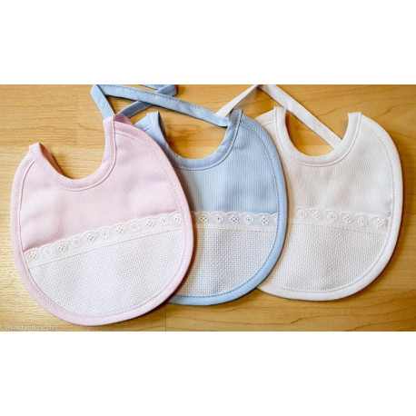 La Chiocciolina, mini bavoir avec dentelle bleu (BV00832B)