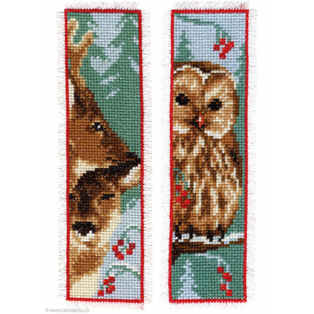 Vervaco, kit lot de 2 signets Chouette et cerfs (PN0158484)