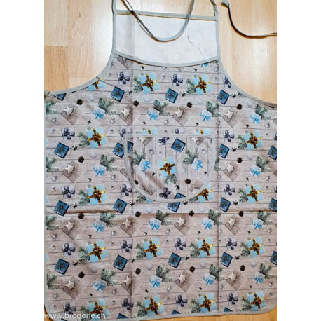 Ricami, Tablier Noël gris et bleu (NA00732.04)