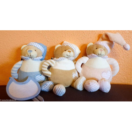 La Chiocciolina, doudou ourson avec grelot, rose (OG148R)