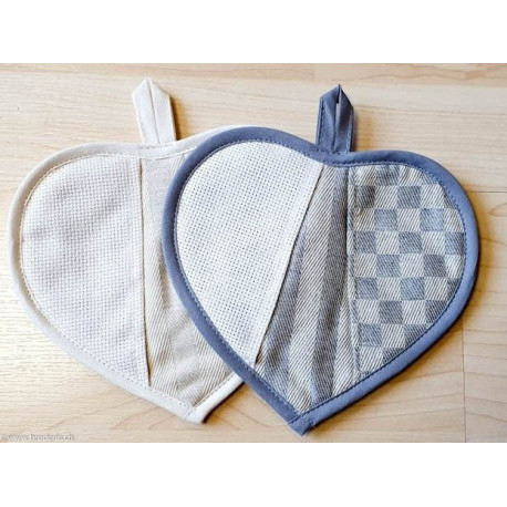 Ricami, petite manique coeur damassé cadrillé écru (CU00631.017)