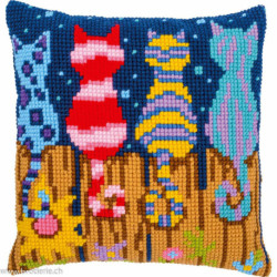 Vervaco, kit coussin Chats colorés sur la cloture (PN0223935)
