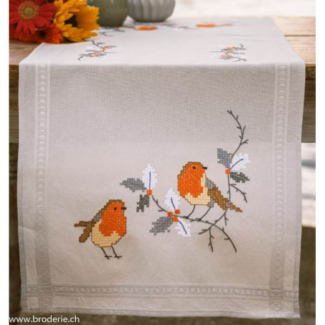 Vervaco, kit imprimé chemin de table Rouge-gorges (PN0201692)