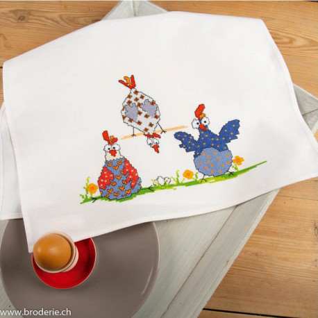 Vervaco, kit imprimé torchon à vaisselle Poules folles (PN0216273)