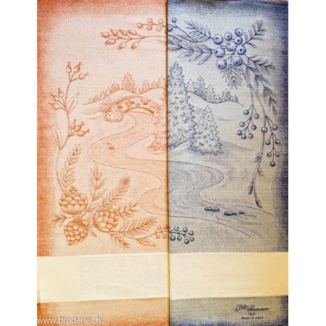 Graziano, Linge de cuisine Noël pont et pommes de pin, bleu (CU6236)